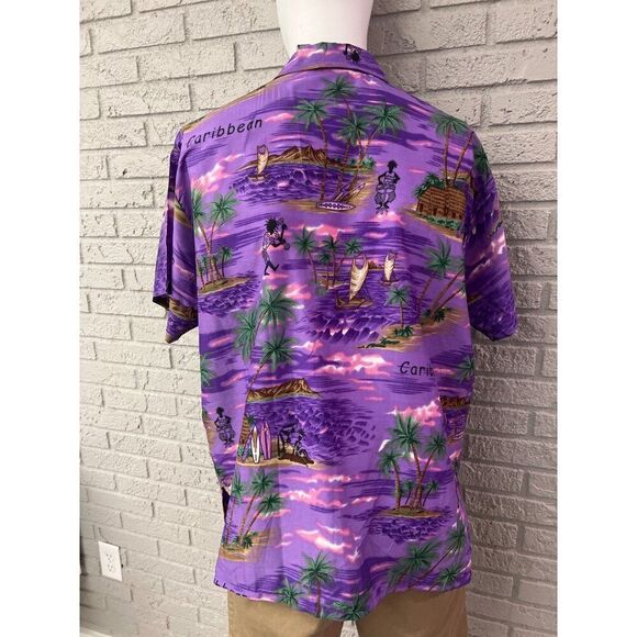 Paradise Men Purple Cayman Islands Tropical Short Sleeve Shirt Size L - Picture 2 of 11